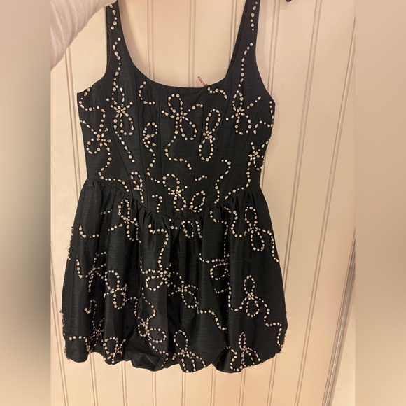 LoveShackFancy Black Mini Dress with White Embellishments - Picture 2 of 8